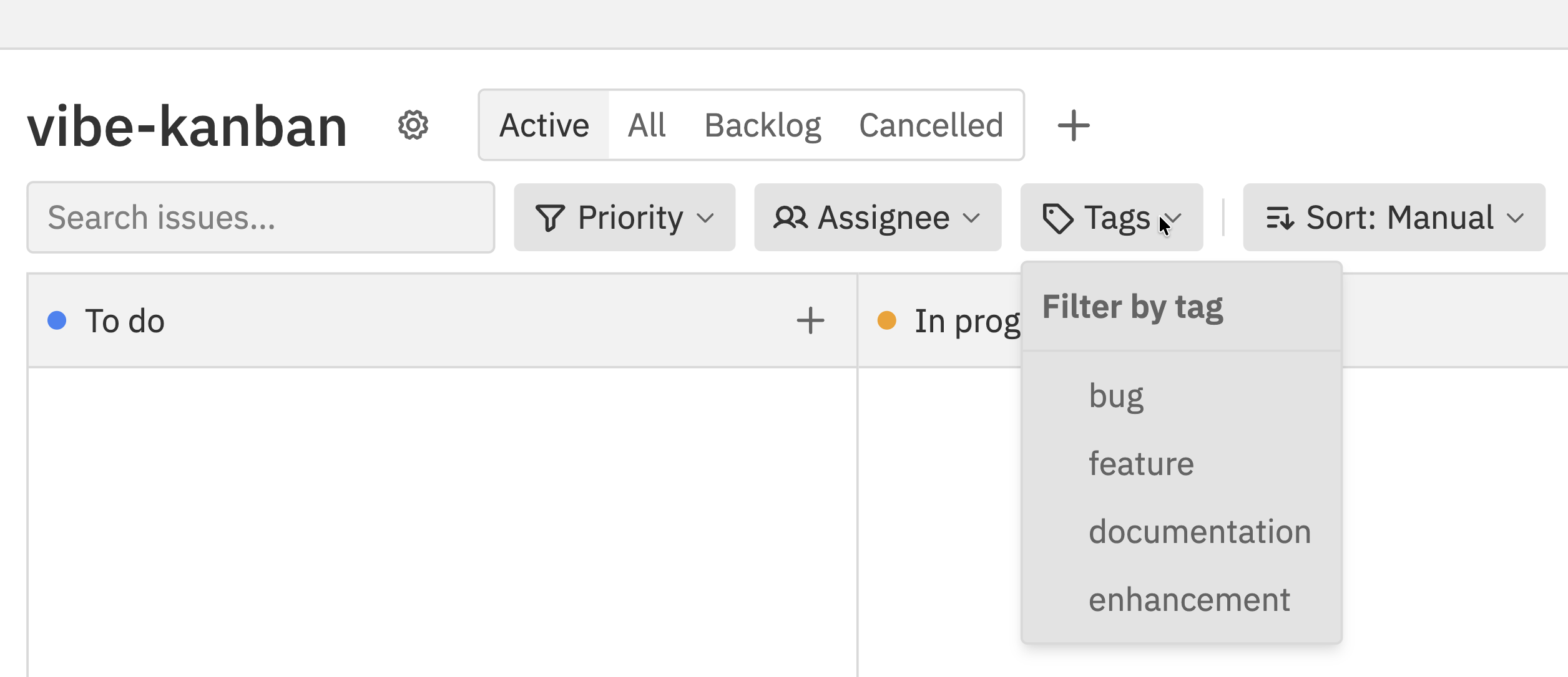 Tags filter dropdown showing available tags